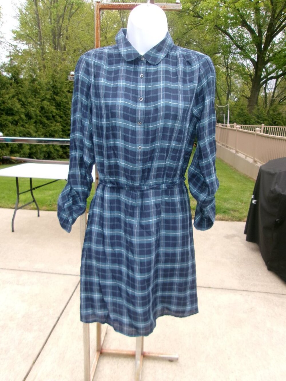 LOFT CUTE TEAL PLAID SHIRT DRESS S